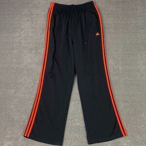 Adidas Track Pants Mens XL Black Orange Tricot 3 Stripes Training Baggy Wide Leg
